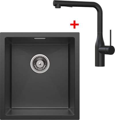 CECIPA max Spoelbak Antraciet 40x44CM - Spoelbak Keuken Met Keukenkraan - Spoelbakken Keuken - Wasbak Keuken - Met Kraangat RVS