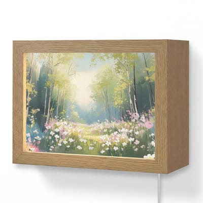 Wandlamp 20x15 cm - Oplaadbaar - Bos - Schilderstijl - Kleurrijk - Wandlampen binnen woonkamer - Slaapkamer lamp met kabel - Decoratieve nachtlamp - Vloerlamp snoer