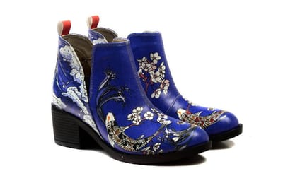 Goby - Japanse Bloemen Dames Enkellaarzen - Vegan Leer - Koi en Bloesem Design - Handgemaakt - Maat 36