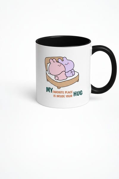 Mok 'My Favorite Place Is Inside Your Hug' met Roze & Paarse Knuffelkonijntjes - Romantisch Liefdescadeau