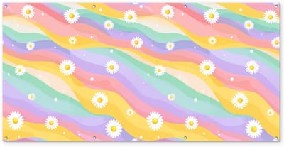 Tuinposter 200x100 cm - Tuindecoratie Madeliefjes - Kleurrijk - Pastel - Vrolijk - Poster voor in de tuin - Buiten decoratie - Schutting tuinschilderij - Tuindoek muurdecoratie - Wanddecoratie balkondoek