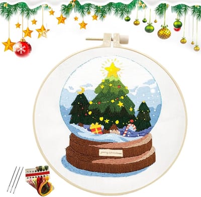 Kerst Borduurpakket - Handwerk Set - Feestelijke Decoratie - Inclusief Alle Benodigdheden - 20x21.5cm