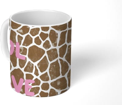 Mok - Koffiemok - Tekst - Be cool or leave - Roze - Giraffenprint - Mokken - 350 ML - Beker - Koffiemokken - Theemok - Mok met Tekst