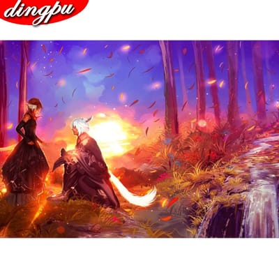 DINGPU Peinture diamant ronde avec perceuse complète 5D, broderie artistique, paysage, décoration de la maison 20X30CM blue