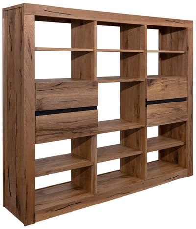 MASSIVMOEBEL24.DE wilde eik / moseik rek bruin massief hout 160x36x140 cm (BxTxH) geolied gemonteerd MONTREUX volledig massief #243