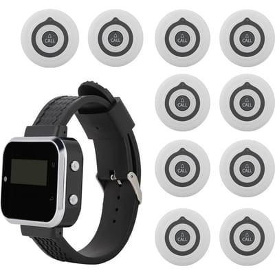 Montre-bracelet avec récepteur de charge sans fil CTW05 + CTT19 + 10 téléavertisseurs ultra-fins blancs US Plug