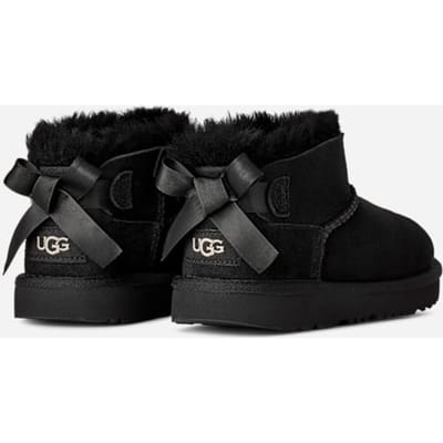 UGG® Ultra Mini Bailey Bow Boot in Black, Size 13K, Polyester/Wool
