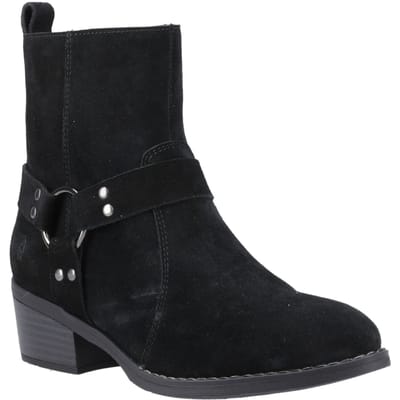 Hush Puppies Iria Dames Zwarte Suède Enkellaarzen Met Hak