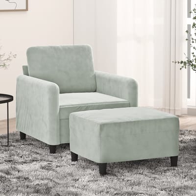vidaXL - Fauteuil - met - voetenbank - 60 - cm - fluweel - lichtgrijs