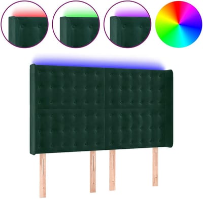 vidaXL - Hoofdbord - LED - 147x16x118/128 - cm - fluweel - donkergroen