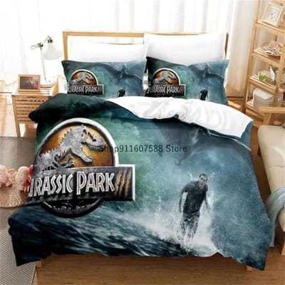 Rode Jurassic Park Beddengoedset Cartoon Home Textiel Voor Kinderen Bedset Dekbedovertrek Slaapkamer Set Queen Dinosaurus Dekbedovertrek AU Queen(210x210cm)