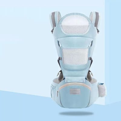 Baby draagzak, 6 in 1 baby draagzak, baby draagzak met heupzitting, lendensteun, ergonomische, verstelbare en afneembare baby draagzak voor winkelen, wandelen - blauw - 50cm