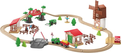 Playtive Houten treinbaanset Boerderij - Houtenspeelgoed - 56 delig - inclusief batterijen