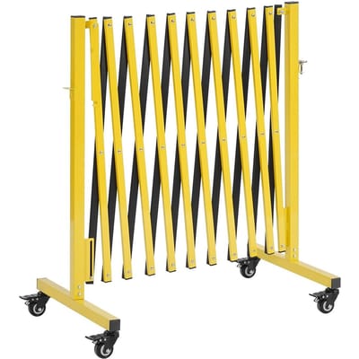 Barrière extensible industrielle, Barrière de sécurité extensible de 3,94 m, Barrière mobile flexible avec roulettes verrouillables, Portail de sécurité pliant portable