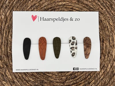 Haarspeldjes 'Lott' setje 4 - speldje met imitatieleer - 5 cm speldjes