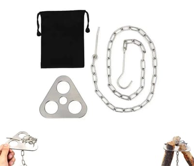 Set van 1 - Campingstatief - Roestvrijstalen kampvuurstandaard - Campingstatief met verstelbare ketting - Draagbare kampeeruitrusting - Kampvuurstatief gemaakt van takken - Kampeeraccessoires voor vuurplaats en buitenbarbecue