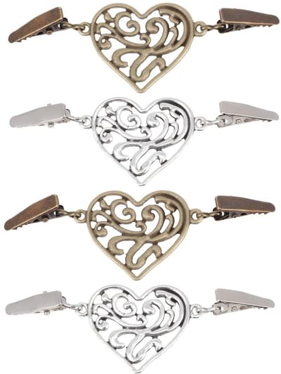 Jhubersproducts - Vintage Hartdesign Sjaalgespen - Elegante Sjaalsluiting - Antieke Afwerking - Zilver en Brons - Herbruikbaar en Makkelijk te Bevesti