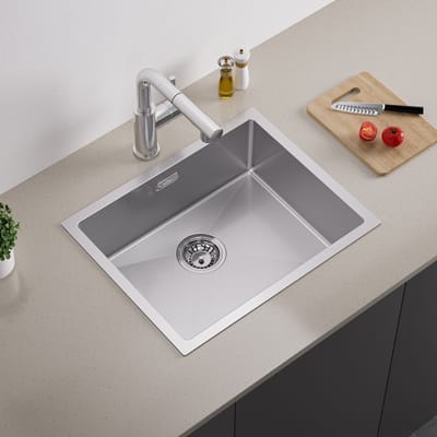 Auralum Max Spoelbak RVS 55x44cm - Spoelbak Keuken - Keuken gootsteen - Enkele spoelbakken Met sifon - afvoer en overloopset