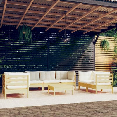 vidaXL - 8-delige - Loungeset - met - crèmekleurige - kussens - massief - grenenhout