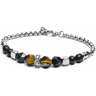 Nieuwe Verstelbare Natuurlijke Tijgeroog Steen Kralen Armband Mannen Roestvrij Staal Armband voor Mannen Cadeau voor Hem Pulseira Masculina gray