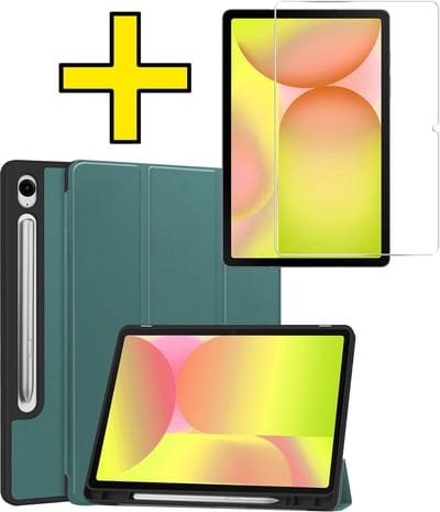 Hoes - Geschikt voor Samsung Galaxy Tab S10 Lite - Met Screenprotector - Trifold Bookcase - Hard Cover Case - Met Uitsparing Geschikt voor S Pen - Hardcover Book - Tablet Hoesje - Donkergroen