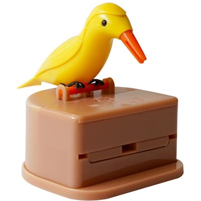 Boîte à cure-dents Étui de rangement pour cure-dents Distributeur automatique Forme d'oiseau Support en plastique ABS, Jaune, Rose yellow