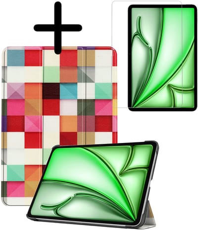 Hoesje Geschikt voor Apple iPad Air M3/M4 (2025/2026) - 11 inch - Met Screenprotector - Trifold Bookcase - Hard Cover - Hardcover Book Case - Tablet Hoes - Blokken