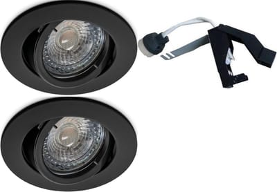 Zwarte GU10 Inbouwspots Set van 2 – Philips LED 3W – 3000K Warm Wit – 230 Lumen – Dimbaar – Draaibaar & 30° Kantelbaar – 230V – Hoogwaardig Aluminium Zaagmaat (plafond): Ø 68 – 76 mm