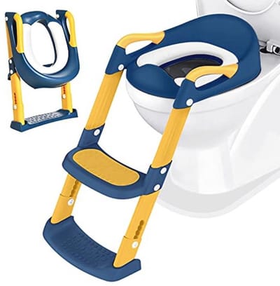 Verkleinzitje voor kinderen - Stoelverhoger met Trede voor Toilet - Opvouwbare Zindelijkheidstrainer in Blauw
