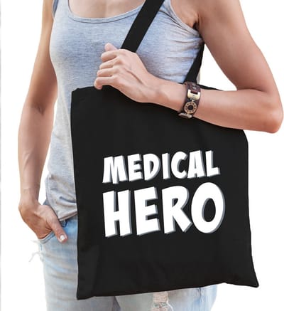Medical hero/ zorgpersoneel cadeau katoenen tas zwart voor dames - zorgpersoneel kado / tasje / shopper
