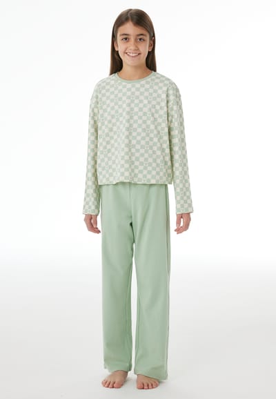 Lange pyjama van interlock met ruitjesmotief, pastelgroen - Nightwear 98