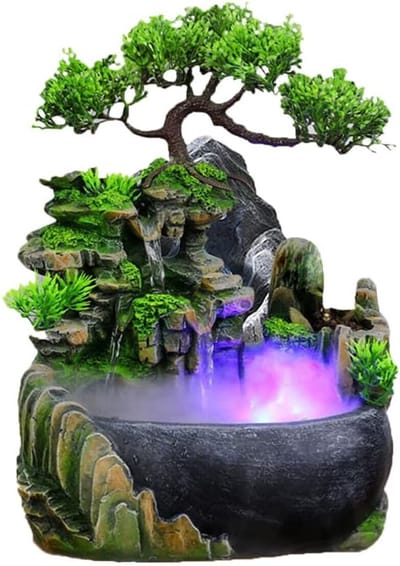 Binnentuin Fontein - Decoratieve Waterval - Stress Verminderen - Met Mos en Plantenbak - 28 x 15 x 20 cm