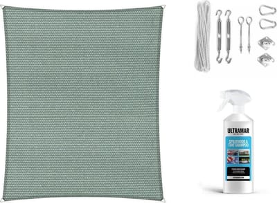 Compleet pakket: Shadow Comfort rechthoek 2x4m Country Blue Met RVS Bevestigingsset en buitendoek reiniger