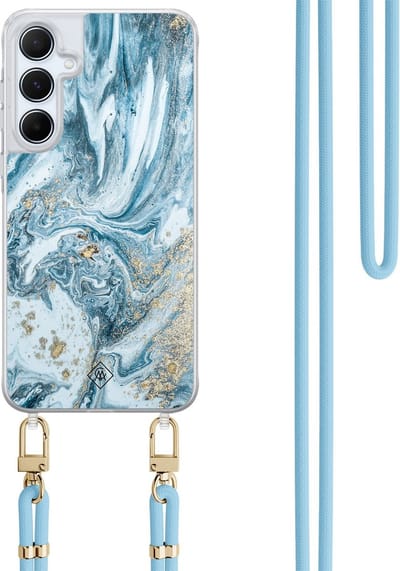 Casimoda® hoesje met koord - Geschikt voor Samsung A35 - Marble Sea - Afneembaar koord - TPU/polycarbonaat - Blauw