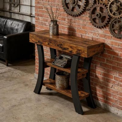 HAUSS SPOLE Consoletafel - Gebogen Design Met 3 Open Planken - Voor Hal Woonkamer En Slaapkamer - MDF En Metaal - 105x30x80 Cm