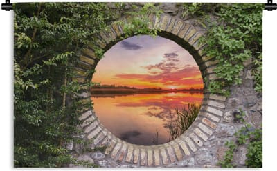 Wandkleed - Wanddoek - Zee - Zonsondergang - Doorkijk - 180x120 cm - Wandtapijt