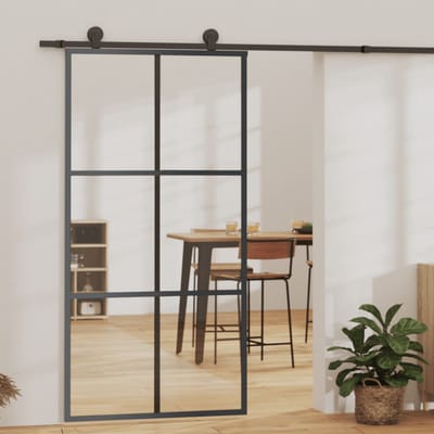 vidaXL - Schuifdeur - met - beslag - 102x205 - cm - aluminium - en - ESG-glas
