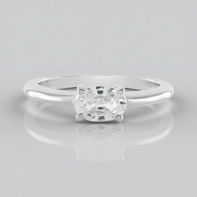 Cavill - Zilveren ring geplatineerd - 925 Sterling Zilver - 0 971 ct ovale briljant geslepen Cambodjaanse zirkoon - elegante minimalistische damesring
