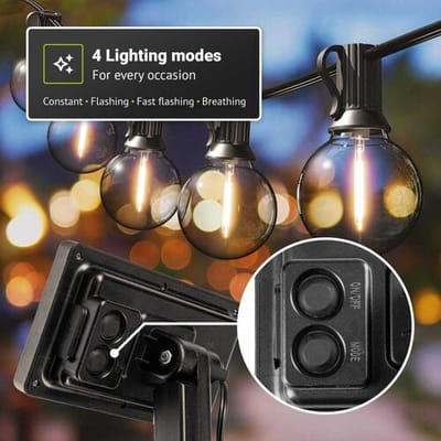 HOFTRONIC - Solar Lichtsnoer Buiten 5 meter met 10 lampjes en 4 lichtstanden - 2700K warm wit licht - Schemerschakelaar - 10 Watt 300 lumen - IP44 waterdicht - Solar Tuinverlichting Lichtsnoer