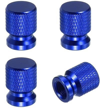 Aluminium bandenventieldoppen, 4 stuks bandenventieldoppen voertuig autoband luchtkappen hoezen met O-rubberen ring universeel voor fiets SUV auto, blauw