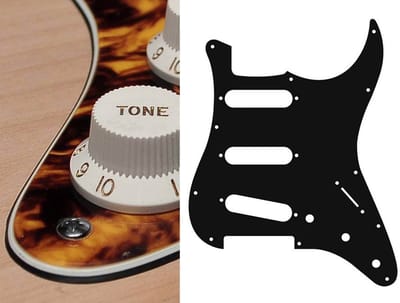 Boston ST-313-MY pickguard, Stallion, standard, SSS, 3 pot holes, 3-5 switch, 3 ply, marble yellow