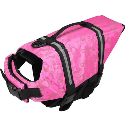 Hondenreddingsvest Reflecterend Verstelbaar Duurzaam Drijfvermogen Zwemmen Varen Pak Puppy Redder Huisdierkleding met Reddingshandvat M roze