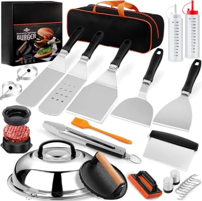 AMA® Bbq Gereedschap - Bbq Accesoires - Bbq tang - ‎38x31x9cm - Zwart and Zilver