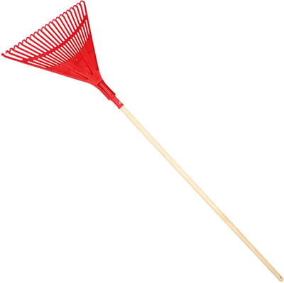 KOTARBAU® Bladhark, Tuinhark van Kunststof, 50 cm, met Houten Steel, 150 cm, Extra-Click, Gazonhark, Waaierbezem, Stevige Hark, Hark voor Gras Tuin Gazon, Rood & Gelakt Hout
