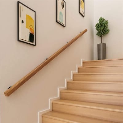 Houten Leuning Set - Trap Reling - Extra Veiligheid - Massief Grenen Hout - 2.1 Meter - Natuurlijk Hout