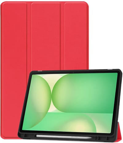 Hoesje Geschikt voor Samsung Galaxy Tab S10 FE - Dun & Stevig - Trifold Bookcase - Hard Cover Case - Met Uitsparing Geschikt voor S Pen - Hardcover Book - Tablet Hoes - Rood