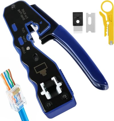 SnelShoppen - RJ45 Crimp Tool Pass Through Ethernet Crimper voor Cat6 Cat5e Cat6a - All-in-One Gereedschap voor Knippen, Strippen en Crimpen - Ergonom