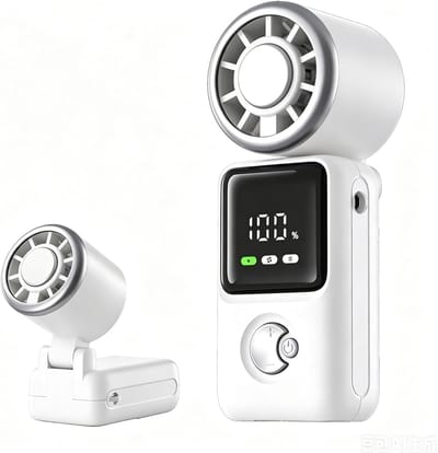 VHV - Handventilator - Ventilatoren - Mini ventilator - Draagbare ventilator - Met koelplaat - Oplaadbaar - LED display - 5 snelheden - Voor op reis en vakantie - Krachtig - Wit