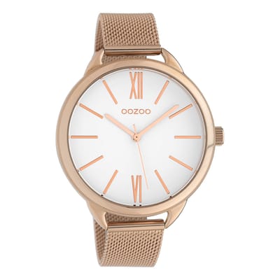 OOZOO Timepieces - Rosé goudkleurige horloge met rosé goudkleurige metalen mesh armband - C10135