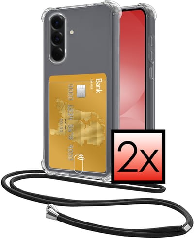 Hoes Geschikt voor Samsung Galaxy A56 Hoesje Pasjeshouder Cover Met Koord Shock Proof Case Siliconen Hoes Met Telefoonkoord en Kaarthouder - Transparant - 2 PACK
